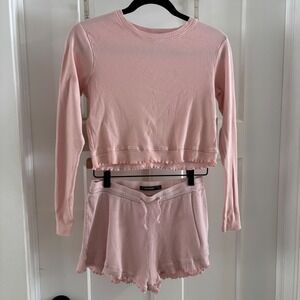 Threadbare Pink Ribbed Cropped Long Sleeve Top & Shorts Lounge Set Women's SZ 4